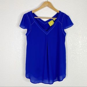 Anthropologie Maeve Blue Semi Sheer V-neck Blouse Top